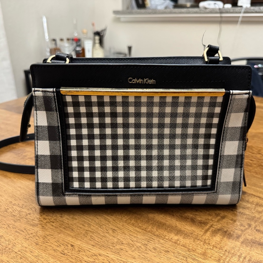 Calvin Klein Black and White Checkered Women's Bag